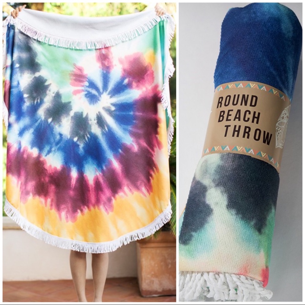 Santa Monica Stunning Tie Dye Round Fringe Beach Towel Blanket - Picture 4 of 6